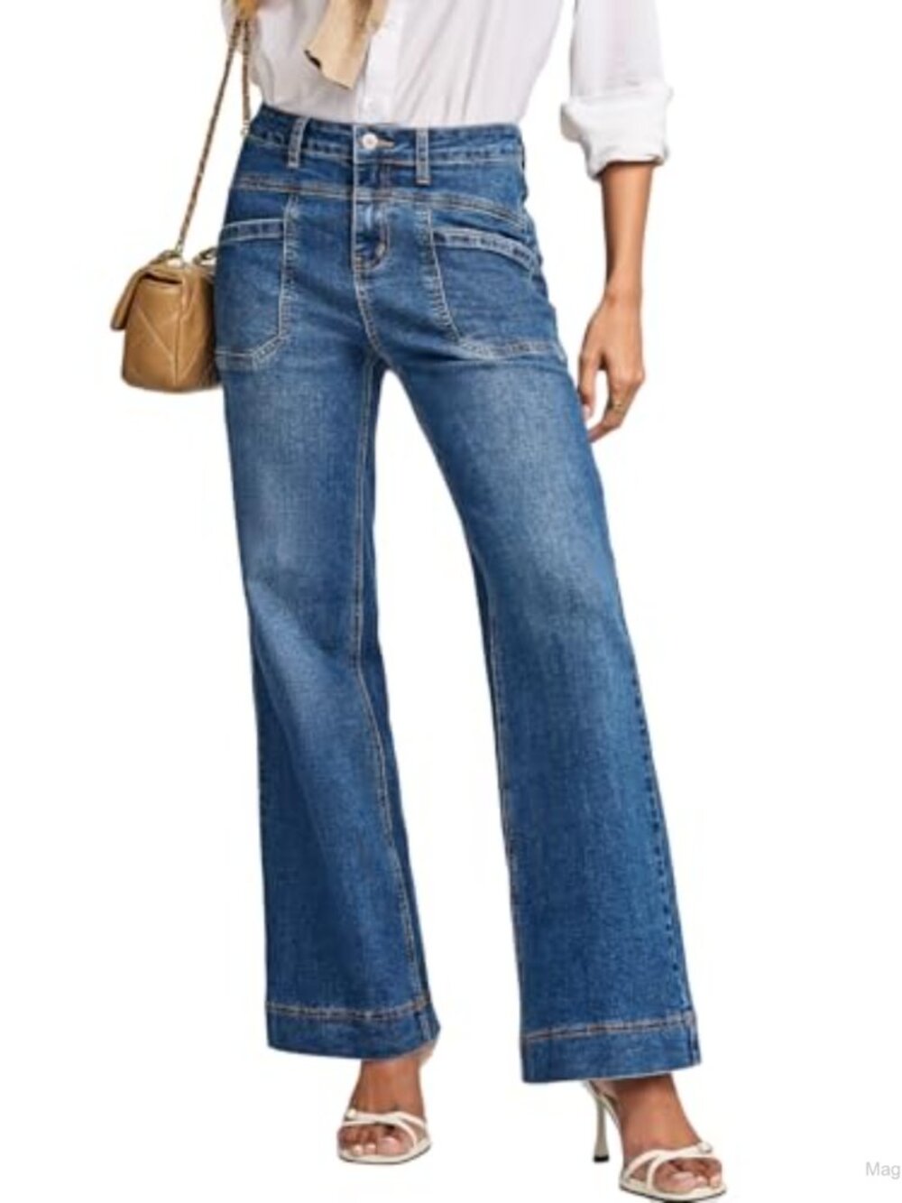 Womens Wide Leg High Waisted Bootcut Jeans Stretchy Denim Pants